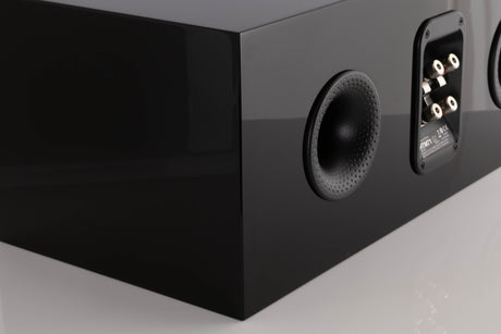 Rear right corner of a used B&W HTM 71 S2 Centre Speaker in a Black Gloss finish