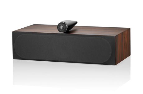 Front view of a B&W HTM71 S3 Centre Speaker in a mocha finish showing Grille