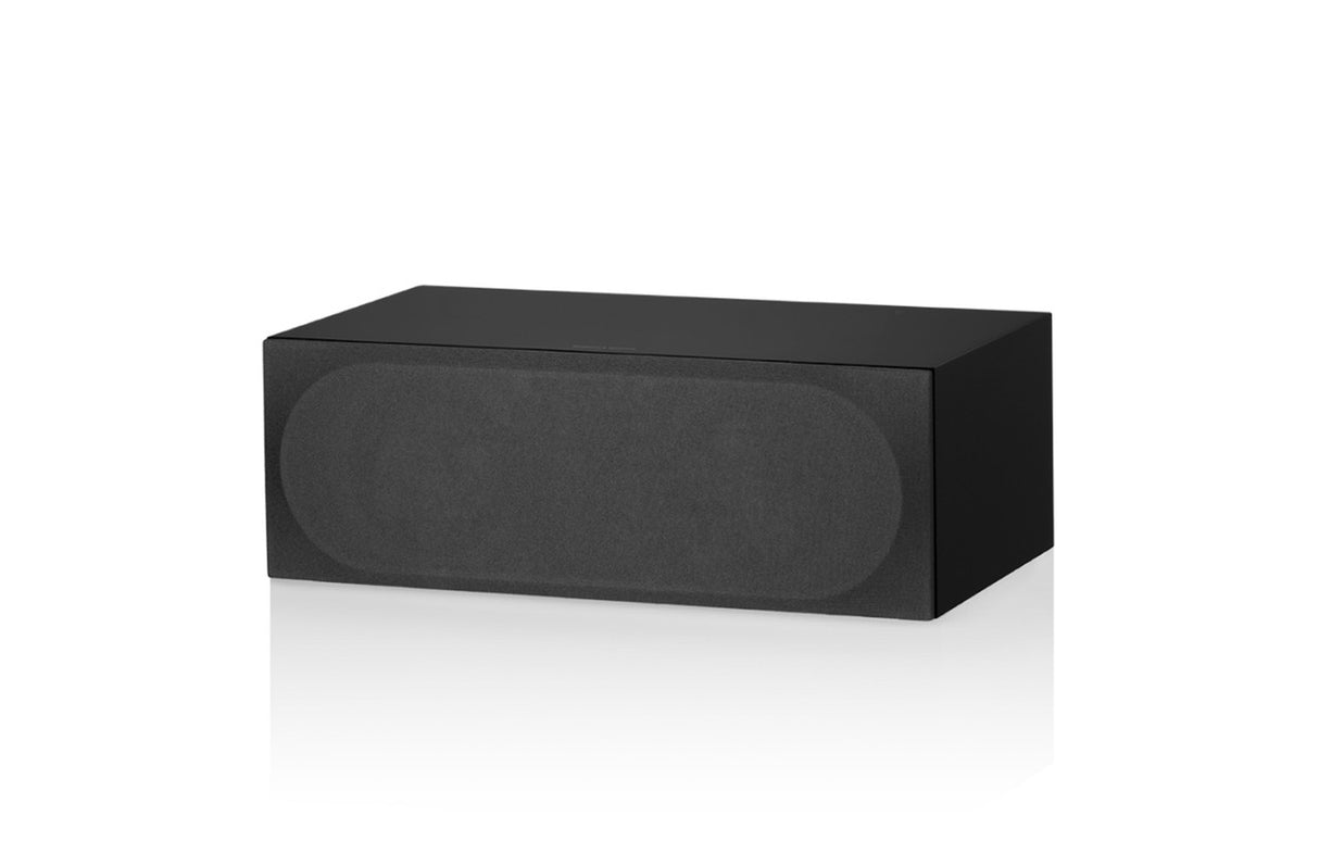 Front view of a B&W HTM72 S3 Centre Speaker in a gloss black finish showing Grille