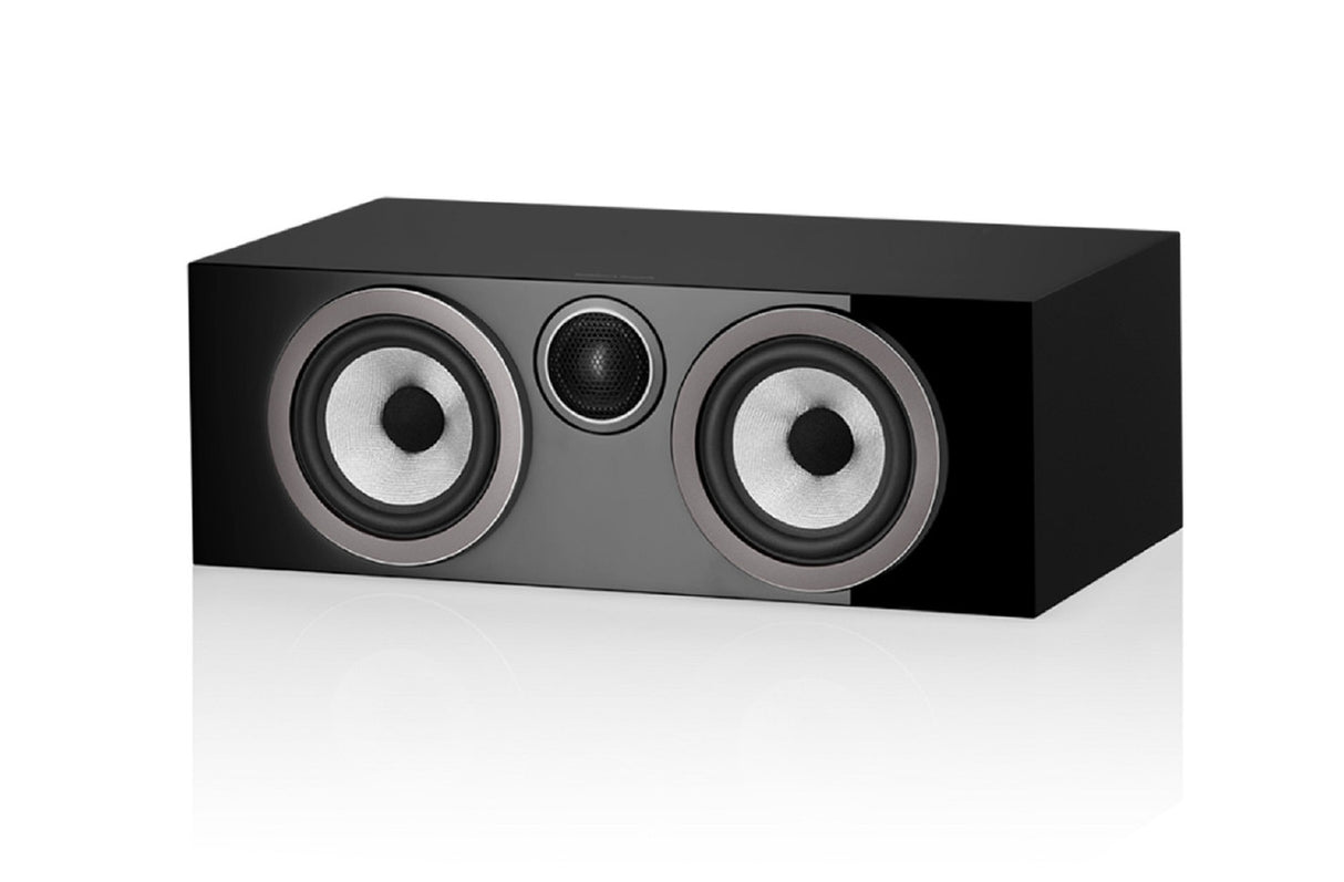 Front view of a B&W HTM72 S3 Centre Speaker in a gloss black finish