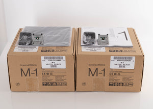 Boxes for used B&W M-1 Mini Theatre Speakers in a Matte Black finish showing Wall Brackets and Manuals