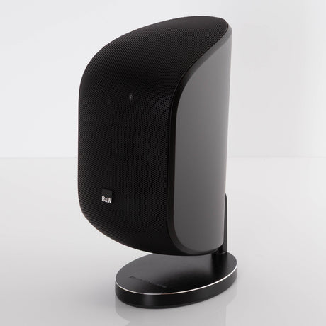 Front right corner of a used B&W M-1 Mini Theatre Speaker in a Matte Black finish