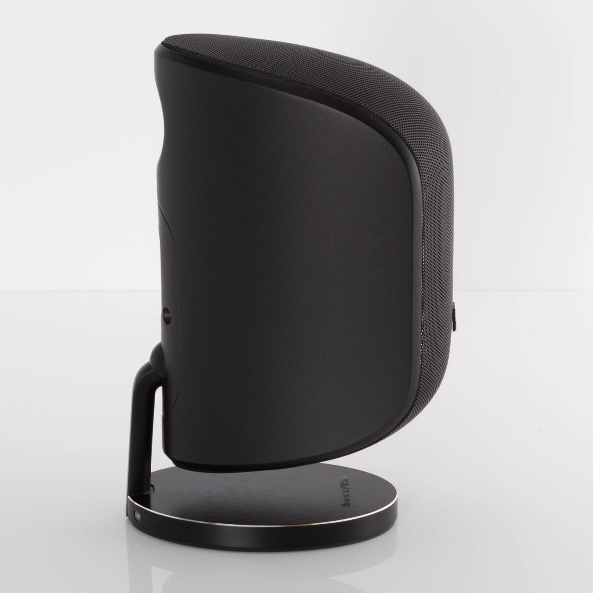 Left side view of a used B&W M-1 Mini Theatre Speaker in a Matte Black finish