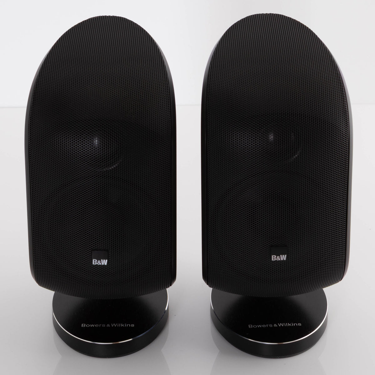 Top of used B&W M-1 Mini Theatre Speakers in a Matte Black finish