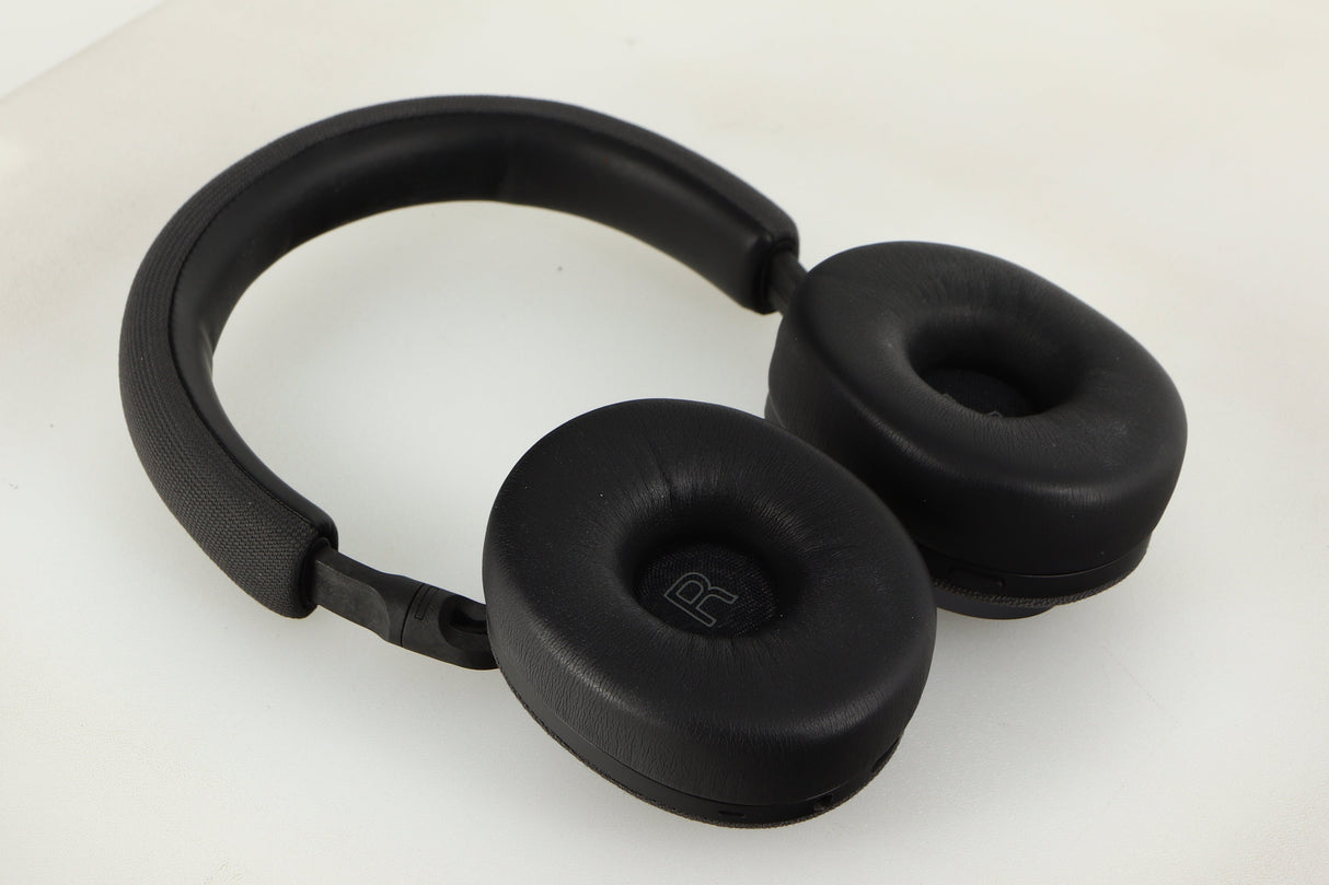 Close up of used B&W PX5 Noise Cancelling Wireless Headphones in a space grey finish showing inside of right earmuff