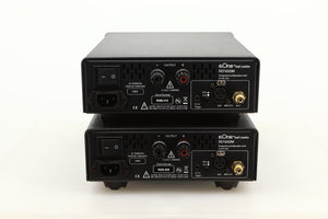 Rear view of a used pair of Bel Canto REF600M Monoblock Power Amplifiers in Silver finish