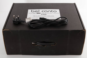 Box of a used Bel Canto S300 Power Amplifier with mains cable