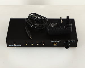 Top of a used Beresford TC7510 Digital Analogue Converter in a black finish showing Power Supply