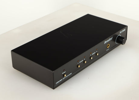 Front left corner of a used Beresford TC7510 Digital Analogue Converter in a black finish