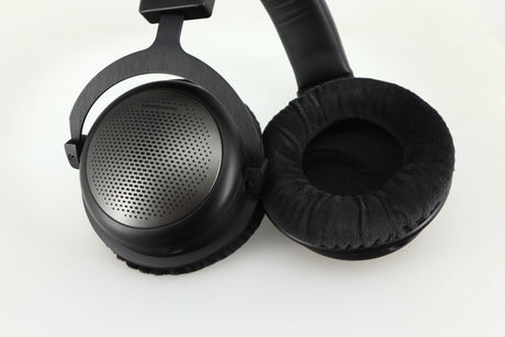 Close up of a used Beyer Dynamic T-1 GEN3 Headphones in a black/silver finish showing the inside of the muff 