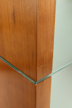 Close up of a used BLOK Hifi Stand Shelf 3 in a cherry finish showing some scratches