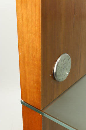 Close up of a used BLOK Hifi Stand Shelf 3 in a cherry finish showing some scratches