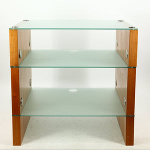 Rear view of a used BLOK Hifi Stand Shelf 3 in a cherry finish