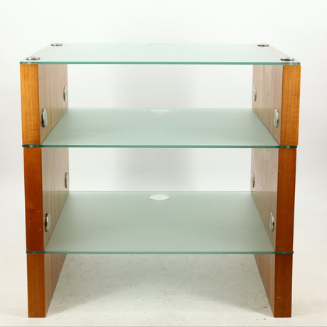 Rear view of a used BLOK Hifi Stand Shelf 3 in a cherry finish