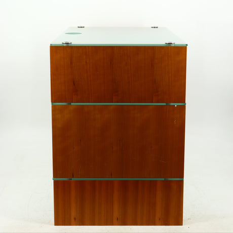 Right side view of a used BLOK Hifi Stand Shelf 3 in a cherry finish