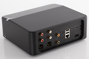 Rear right corner of a used Bluesound Node Icon Music Streamer in a Black finish