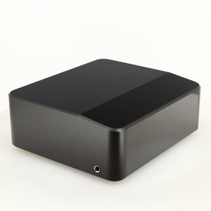 Front left corner of a used Bluesound Node Icon Streamer in a black finish