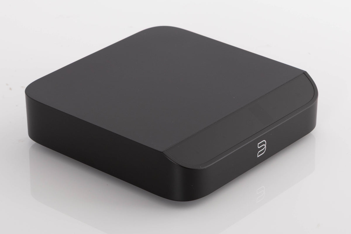 Front left corner of a used Bluesound Node Nano Streamer in a Black finish