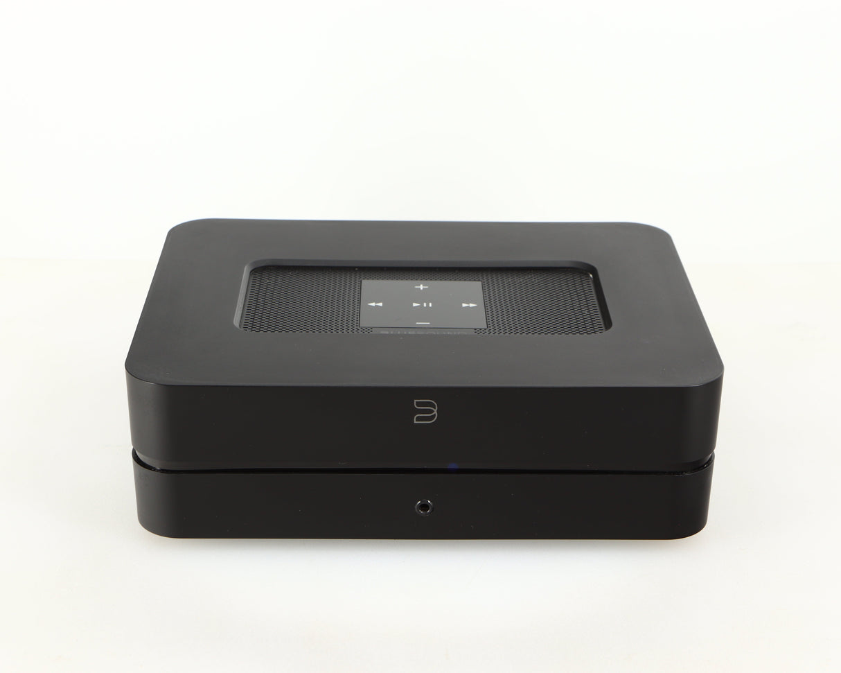 Front view of a used Bluesound Powernode 2i Streaming Amplifier in a black finish