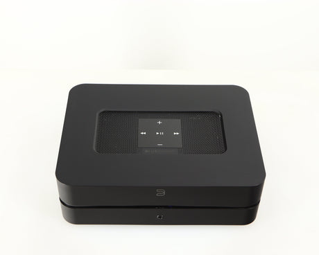 Top of a used Bluesound Powernode 2i Streaming Amplifier in a black finish