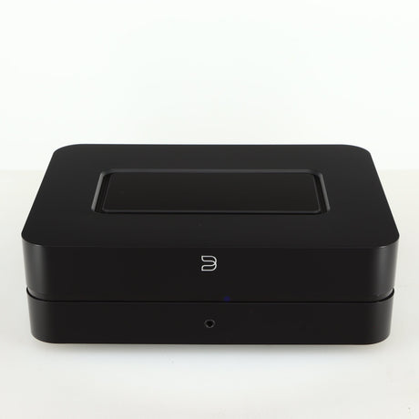 Front view of a used Bluesound Power Node Streamer in a black finish