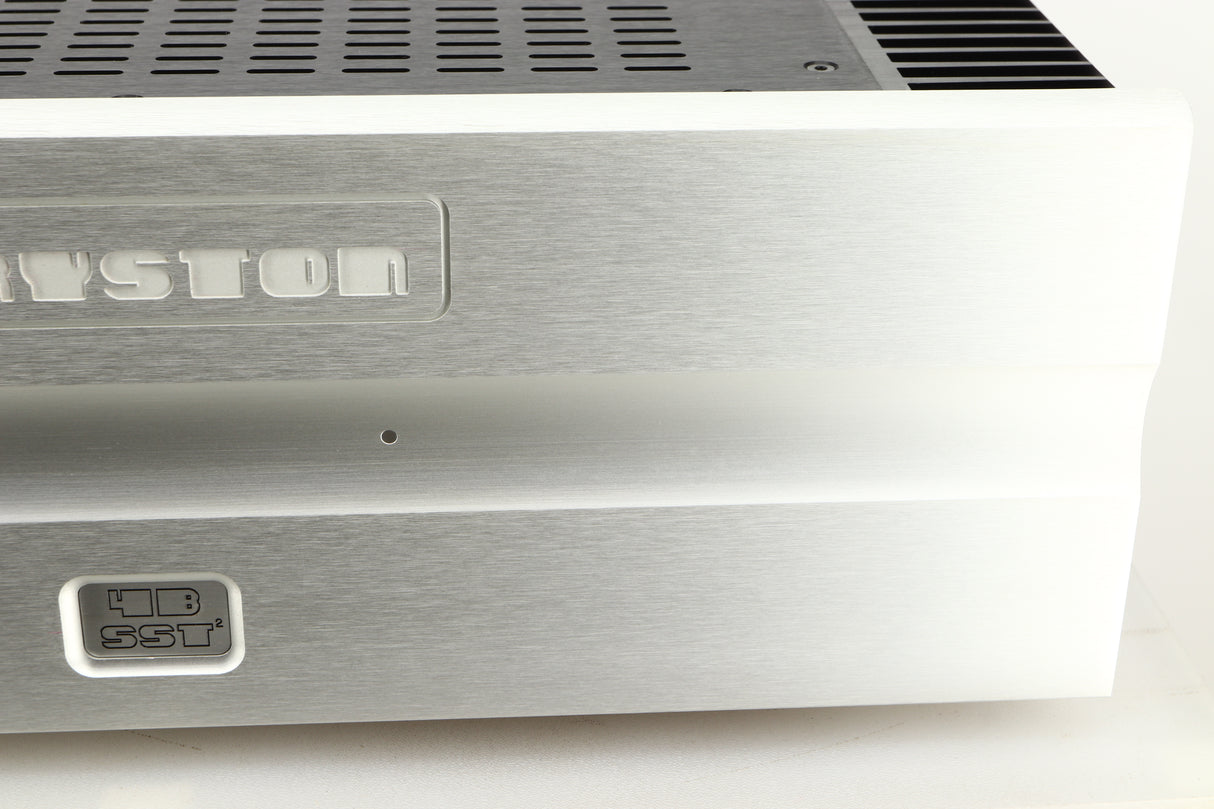 Close up view of a used Bryston 4BSST2 Power Amplifier in Silver finish