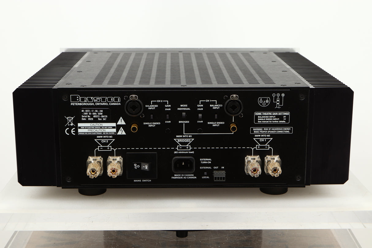 Rear view of a used Bryston 4BSST2 Power Amplifier in Silver finish