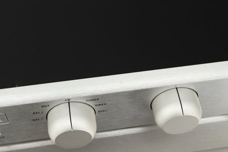 Close up view of a used Bryston BT26 Pre Amplifier in Silver finish 