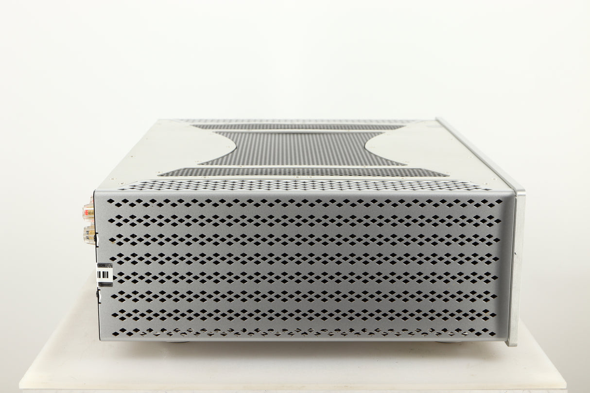 Left side view of a used Cambridge Audio 851W Power Amplifier in a silver finish