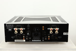 Rear view of a used Cambridge Audio 851W Power Amplifier in a silver finish