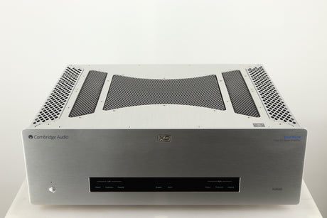 Top of a used Cambridge Audio 851W Power Amplifier in a silver finish
