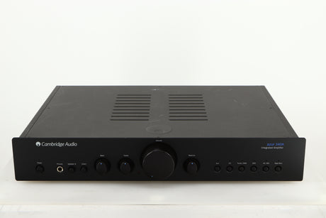 Front view of a used Cambridge Audio 340A Integrated Amplifier in a black finish