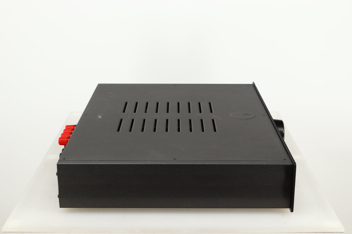Left side view of a used Cambridge Audio 340A Integrated Amplifier in a black finish