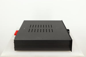Left side view of a used Cambridge Audio 340A Integrated Amplifier in a black finish