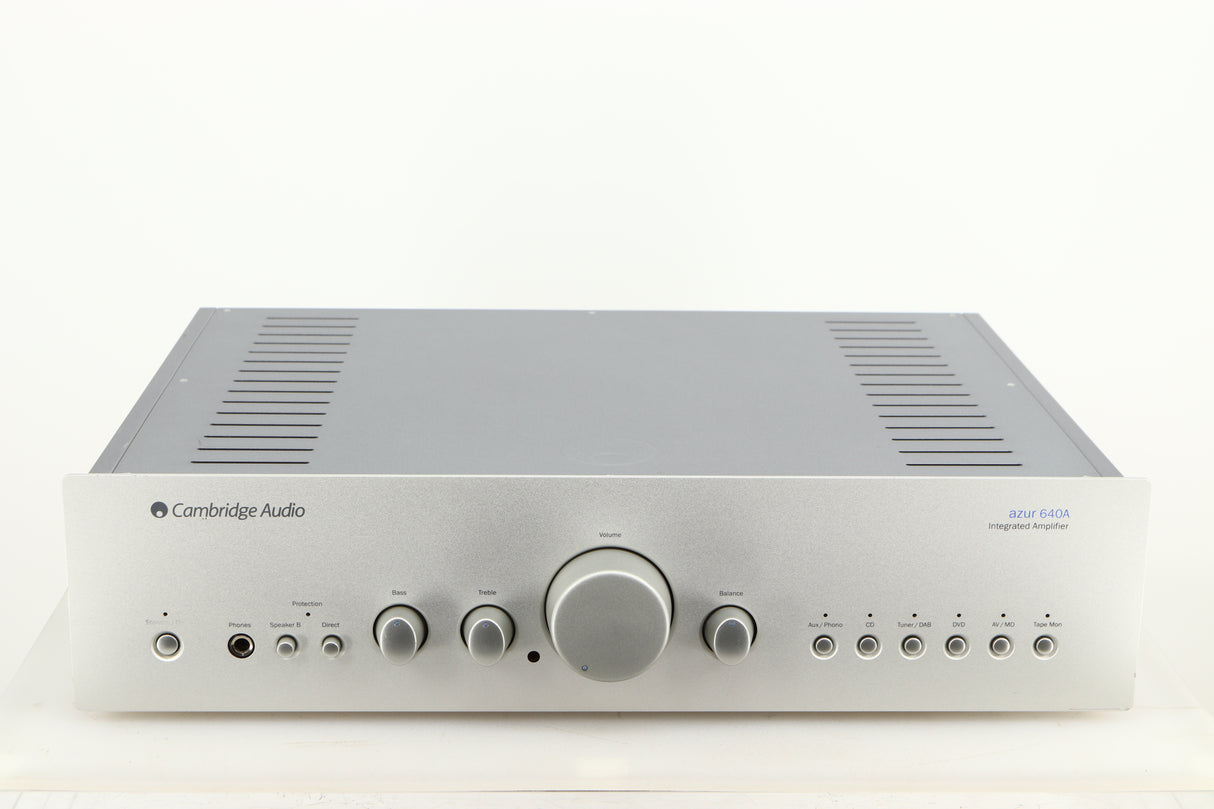 Front view of a used Cambridge Audio Azur 640A Integrated Amplifier in a silver finish