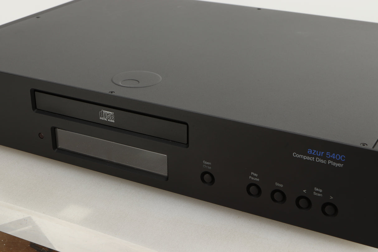 Close up of a used Cambridge Audio Azure 540C CD Player in a black finish showing small marks on screen