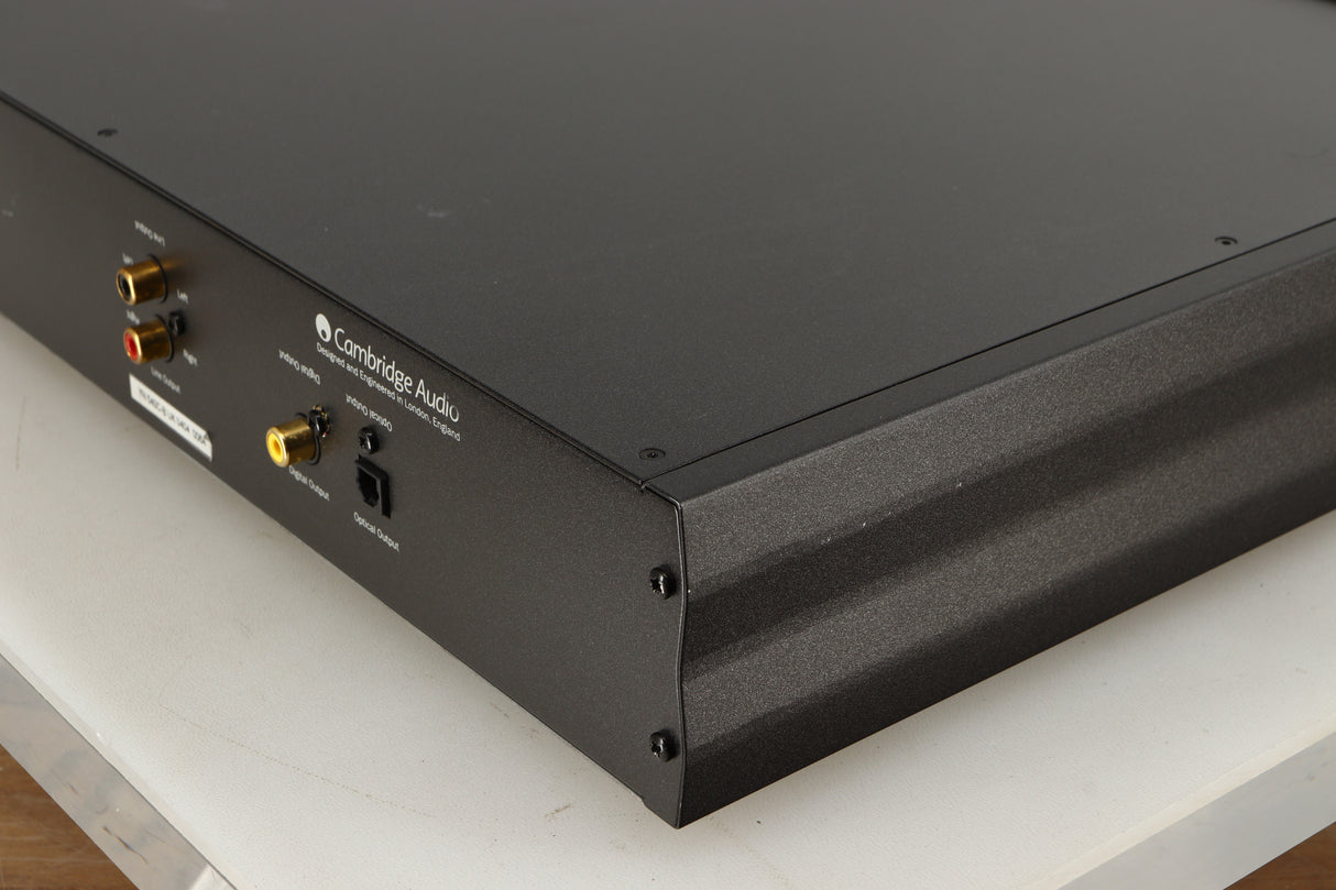 Rear left corner of a used Cambridge Audio Azure 540C CD Player in a black finish
