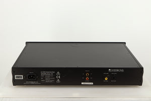 Rear view of a used Cambridge Audio Azure 540C CD Player in a black finish showing Mains Input, Optical Output and Phono Outputs