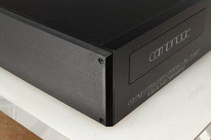 Front left corner of a used Cambridge Audio CD2 CD Player in a black finish