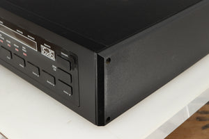 Front right corner of a used Cambridge Audio CD2 CD Player in a black finish