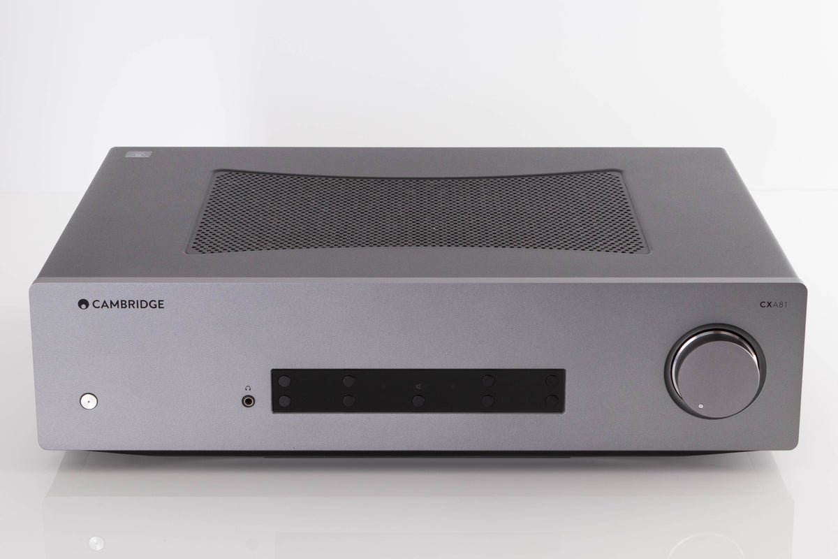 Front view of a used Cambridge Audio CXA81 Integrated Amplifier in a Lunar Grey finish