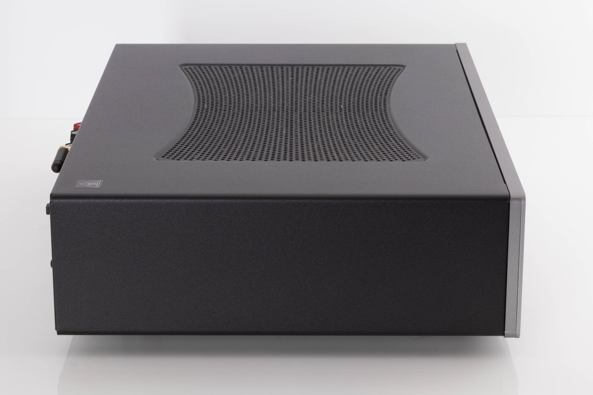 Left side view of a used Cambridge Audio CXA81 Integrated Amplifier in a Lunar Grey finish