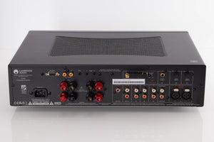 Rear view of a used Cambridge Audio CXA81 Integrated Amplifier in a Lunar Grey finish Phono Inputs, Phono Outputs, Power Input, Optical Inputs, USB Input and Coaxial Input