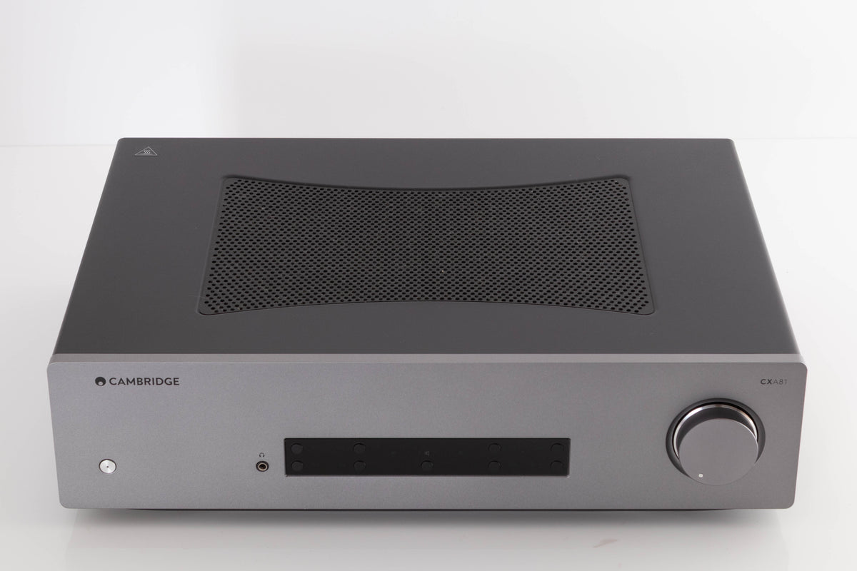 Top of a used Cambridge Audio CXA81 Integrated Amplifier in a Lunar Grey finish