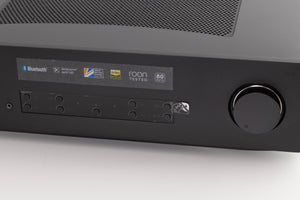 Close up of a used Cambridge Audio CXA81 Series 2 Integrated Amplifier in a Black finish showing screen