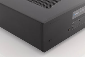 Front left corner of a used Cambridge Audio CXA81 Series 2 Integrated Amplifier in a Black finish