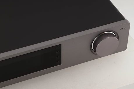 Close up view of a used Cambridge Audio CXN V2 Streamer in Lunar Grey finish