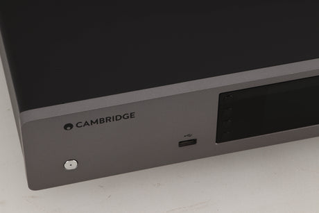 Close up view of a used Cambridge Audio CXN V2 Streamer in Lunar Grey finish