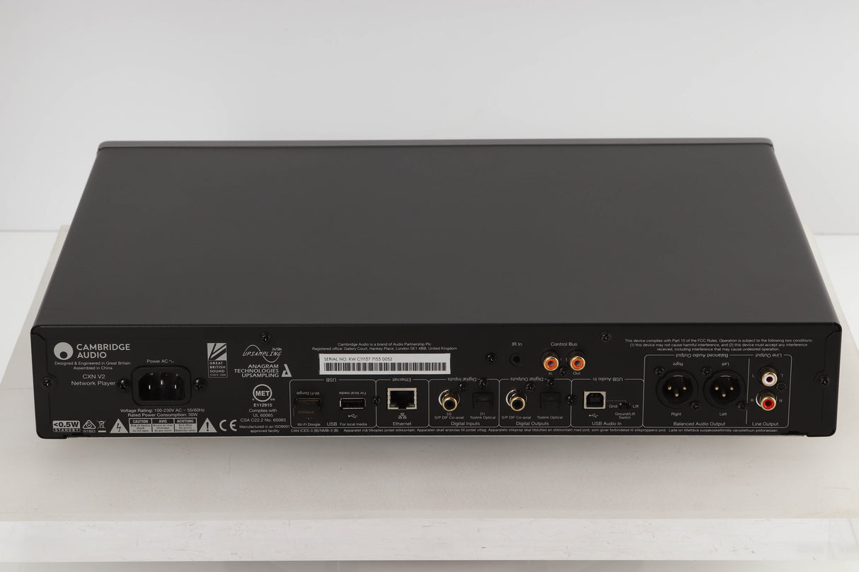 Rear view of a used Cambridge Audio CXN V2 Streamer in Lunar Grey finish