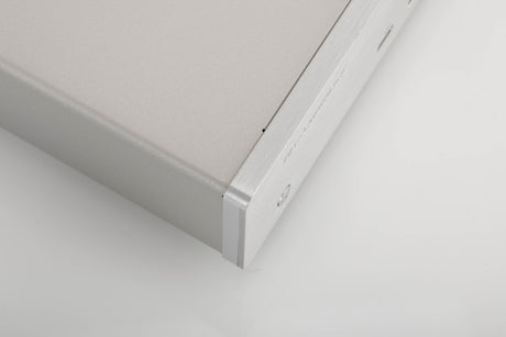Front left corner of a used Cambridge Audio CXN V2 Streamer in a silver finish